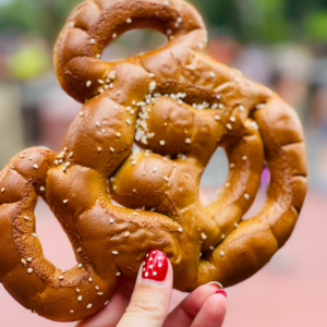 a Mickey Mouse shaped pretzel from Disney World